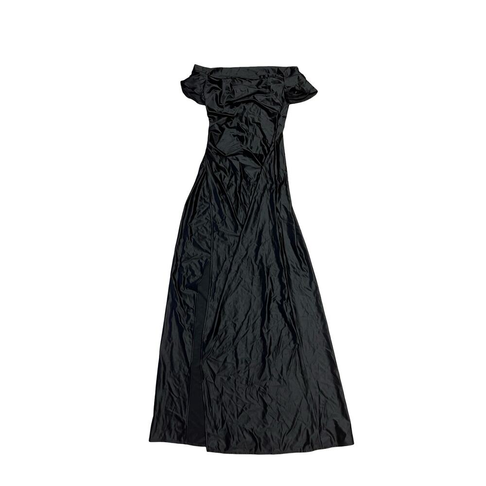 Womens Black Off Shoulder Ruffle Sleeve Maxi Dress S Formal Slit Gown